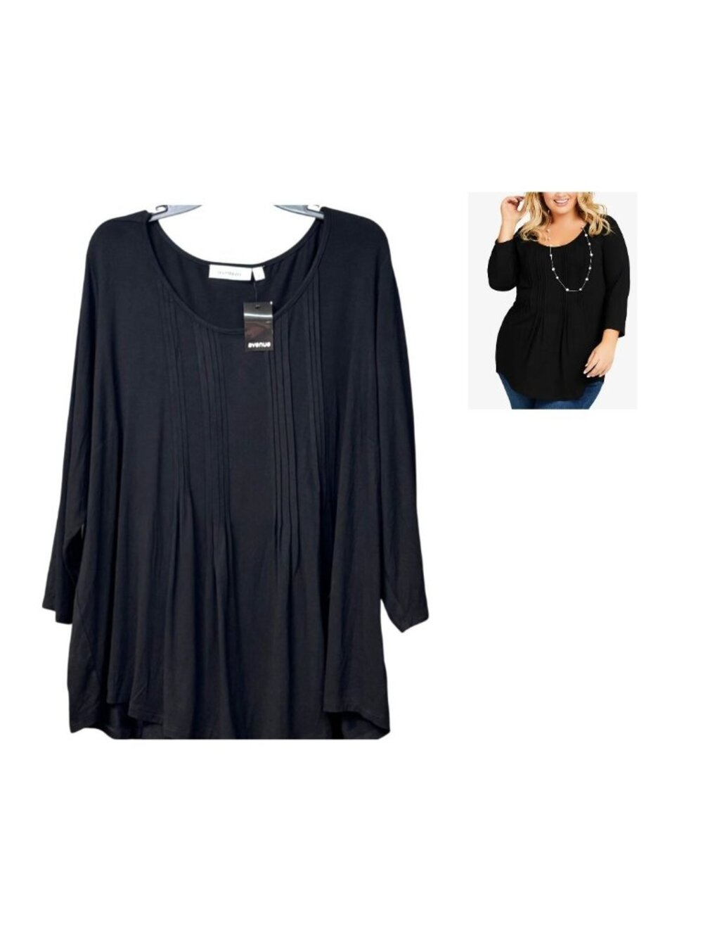 Avenue Plus Size Eastlakes Pleat Longline Top, Black, 3X WP